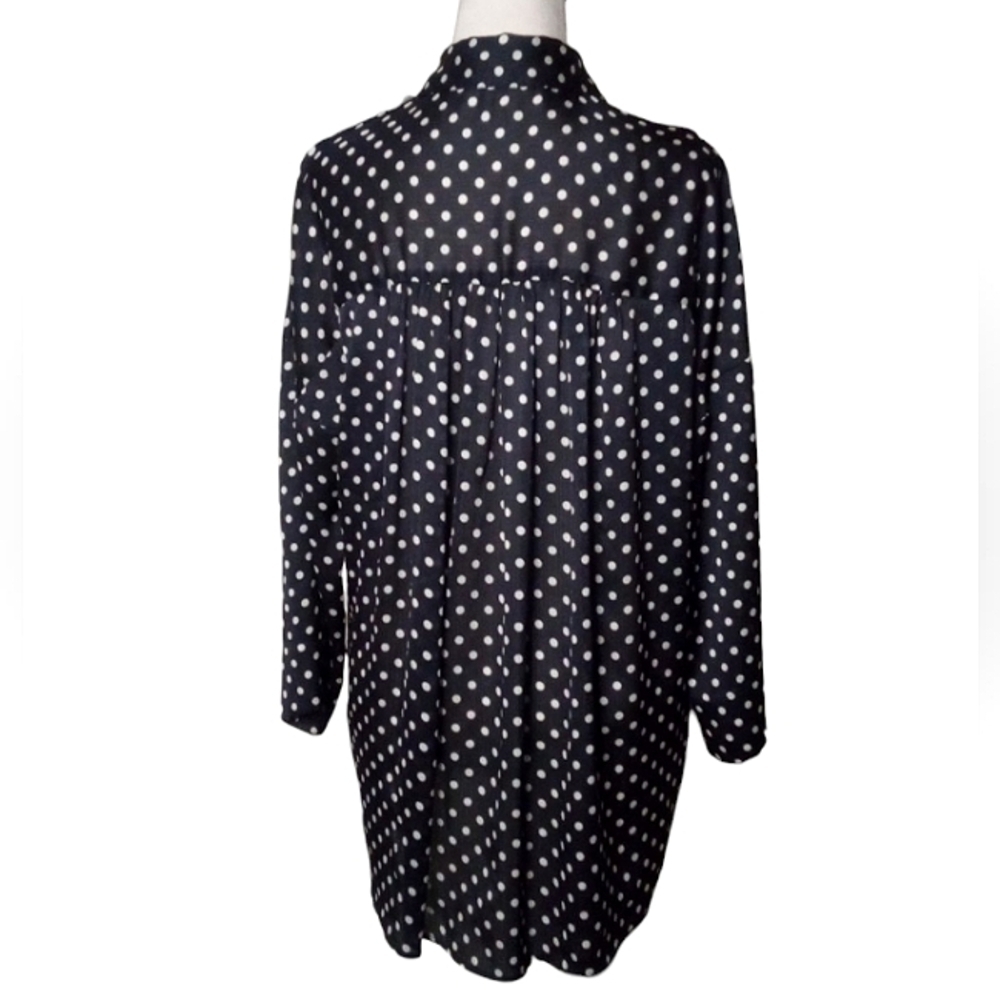 Zara Basic Split V Neck Navy Blue & White Polkado… - image 4